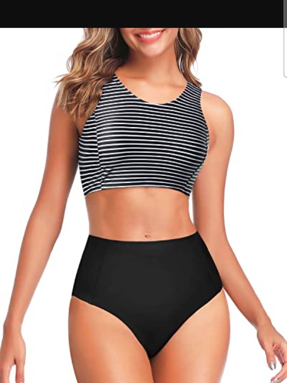 Tempt Me Striped Black & White High-Waist Bikini Set